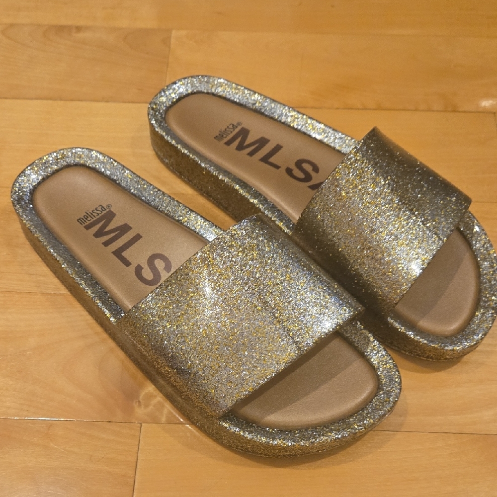 Women's Glitter Slide Sandals - Gold And Silver